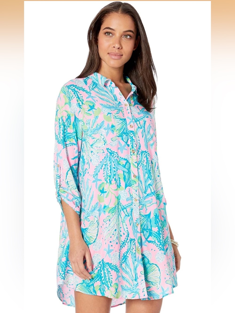Lilly Pulitzer Natalie Shirtdress Cover-Up in Mandevilla Baby Hip Nautic